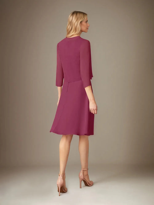 A Line Chiffon Scoop Neck 3/4 Sleeves Knee Length Dress