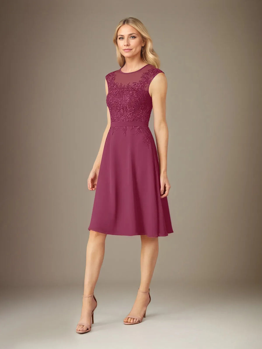 A Line Chiffon Scoop Neck 3/4 Sleeves Knee Length Dress