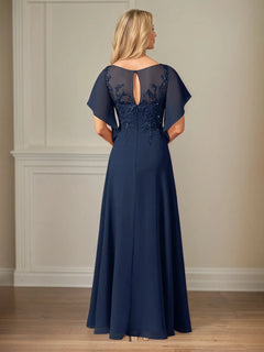 Chiffon A-Line Boat Neck Flutter Sleeve Floor-Length Dress