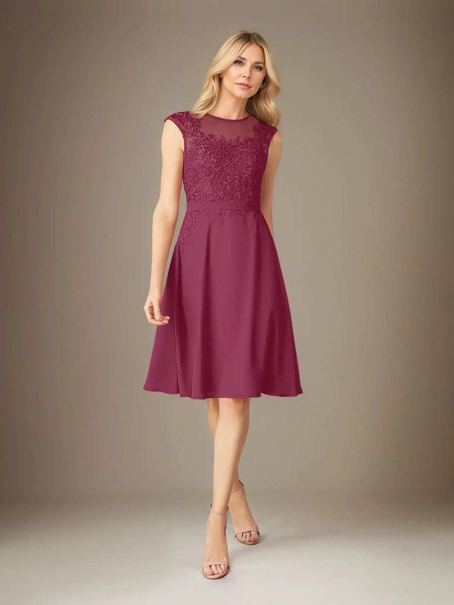 A-Line Chiffon Scoop Neck Dress with 3/4 Sleeves and Knee-Length Hem