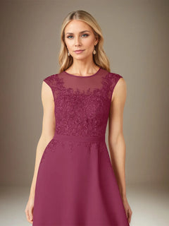 A-Line Chiffon Scoop Neck Dress with 3/4 Sleeves and Knee-Length Hem