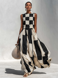 Ardenne™ | Plaid and Stripe Paneling Sleeveless Maxi Dress