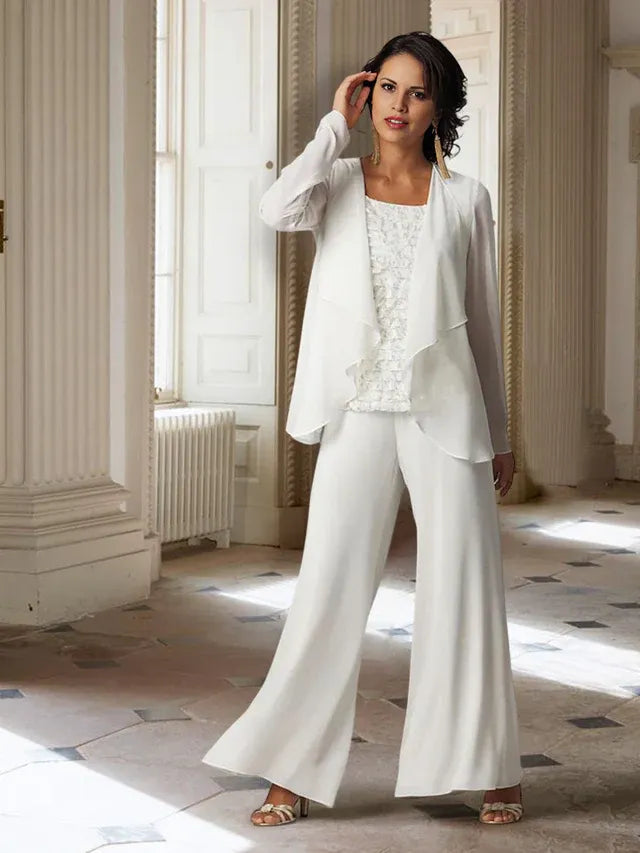 Chiffon Long Sleeve Mother of the Bride Pantsuit with Jacket