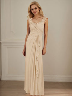 Champagne A-Line Dress with Sweetheart Neckline and Pleated Mesh Design
