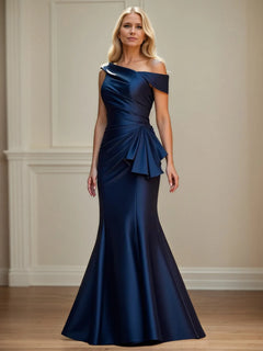 Asymmetrical Ruched Floor-Length Mother of the Bride Dress with Trumpet/Mermaid Silhouette