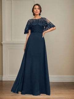 A-Line Floor-Length Chiffon Mother of the Bride Dress with Pleated Sequins
