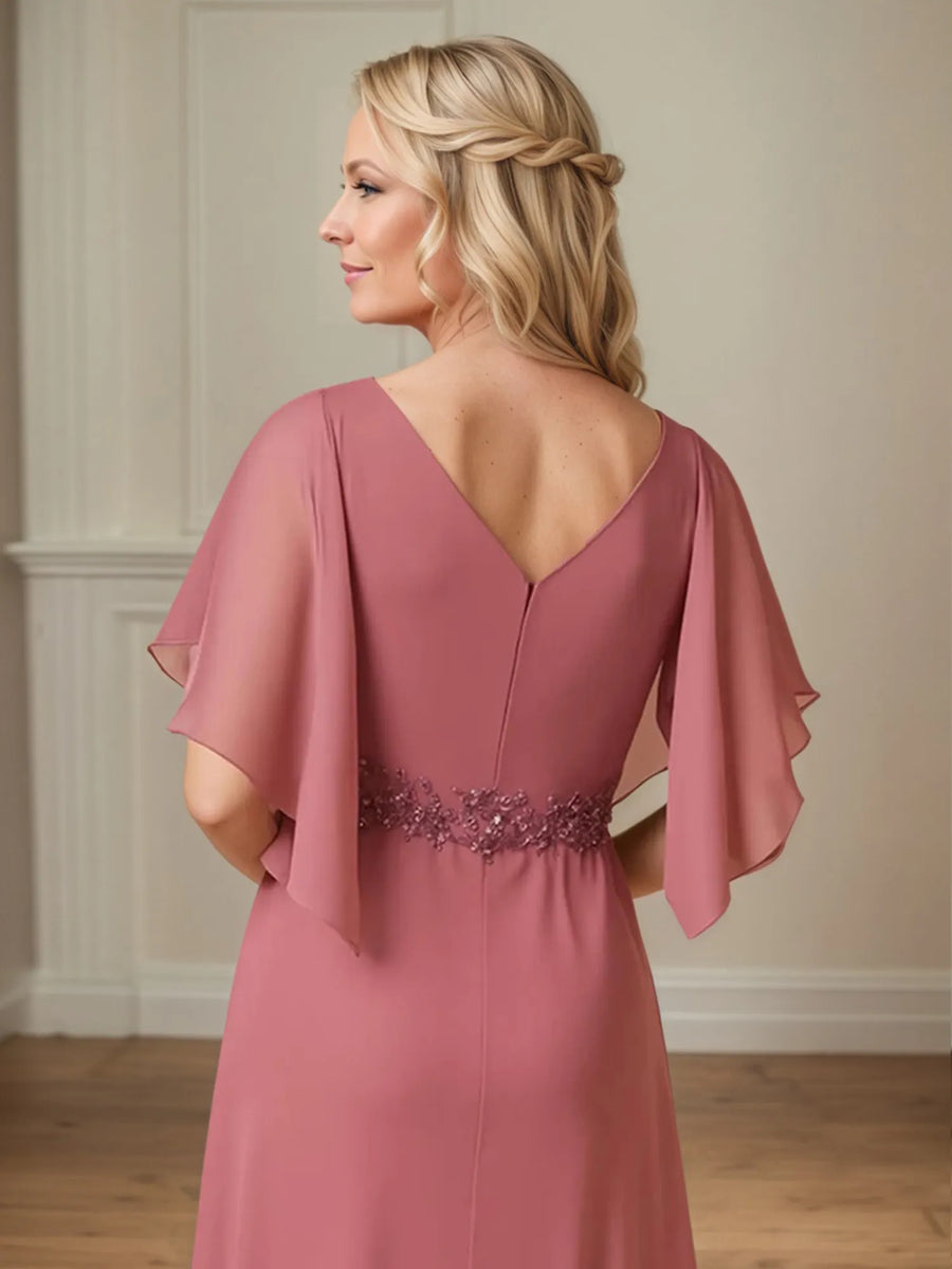 A Line Chiffon Floor Length Mother of the Bride Dress with Appliques