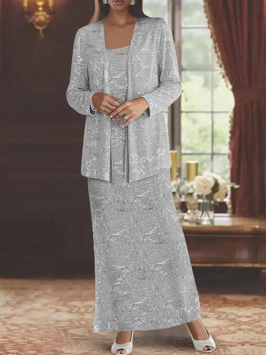 Chiffon Mother of the Bride Dress with Sequins and Matching Jacket