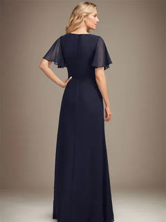 A-Line Asymmetrical Floor-Length Chiffon Mother of the Bride Dress with Pleated Beading and Sequins