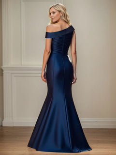 Asymmetrical Ruched Floor-Length Mother of the Bride Dress with Trumpet/Mermaid Silhouette