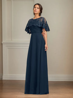 A-Line Floor-Length Chiffon Mother of the Bride Dress with Pleated Sequins