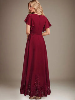 A-Line Scoop Neck Ankle-Length Lace and Chiffon Mother of the Bride Dress with Sequins