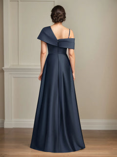 Asymmetrical A-Line Floor-Length Satin Mother of the Bride Dress with Pleats