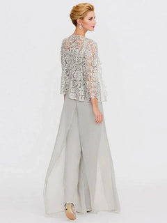 3-Piece Chiffon Square Neck Mother of the Bride Pantsuit Set with Jacket