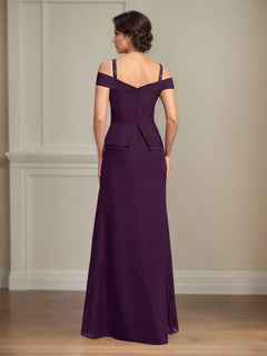 A-Line Cold Shoulder Floor-Length Chiffon Mother of the Bride Dress with Beading and Sequins