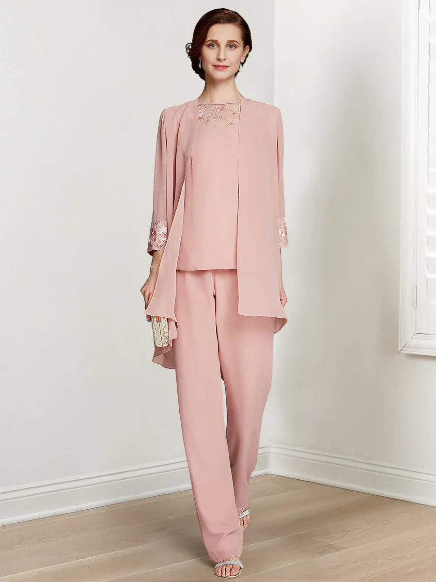 Chiffon Long Sleeves Mother Of The Bride Pantsuits With Jacket