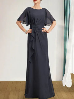 A-Line Scoop Floor-Length Chiffon Mother of the Bride Dress with Cascading Ruffles, Beading, and Sequins
