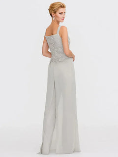 3-Piece Chiffon Square Neck Mother of the Bride Pantsuit Set with Jacket