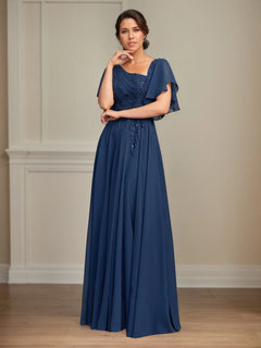 Asymmetrical A-Line Floor-Length Lace and Chiffon Mother of the Bride Dress with Pleated Sequins