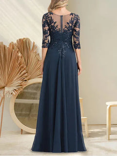 A-Line V-Neck Floor-Length Lace Chiffon Mother of the Bride Dress with Sequins