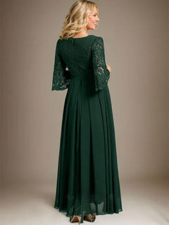 A-Line Scoop Neck Ankle-Length Lace Chiffon Mother of the Bride Dress with Bow