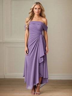 Ankle-Length Mother of the Bride Dress with Ruffles and Ruched A-Line Design