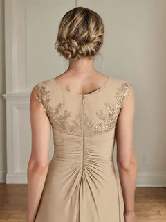 Champagne A-Line Lace and Chiffon Scoop Neck Dress