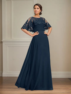 A-Line Floor-Length Chiffon Mother of the Bride Dress with Pleated Sequins