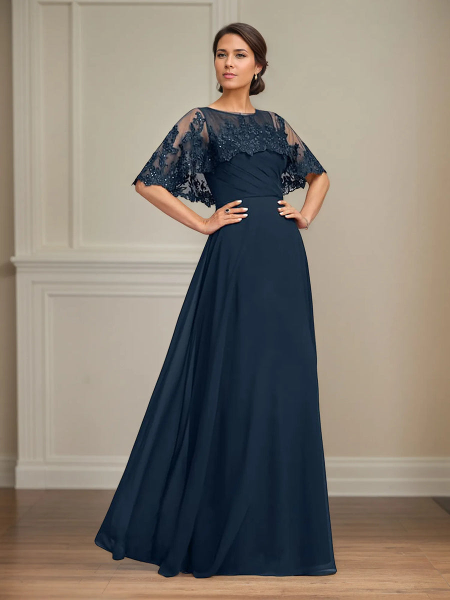 A-Line Floor-Length Chiffon Mother of the Bride Dress with Pleated Sequins