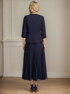 A-line Scoop Tea-Length Chiffon Mother of the Bride Dress with Sequins and Beading Separates