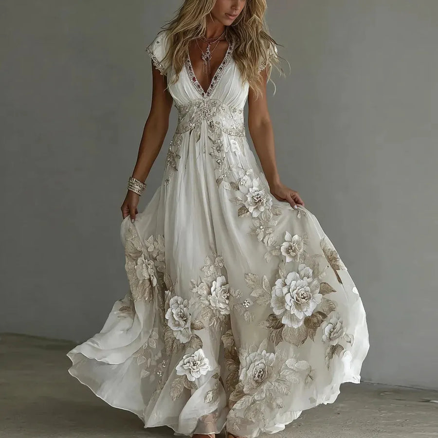 Celeste | Embroidered Chiffon Maxi Dress