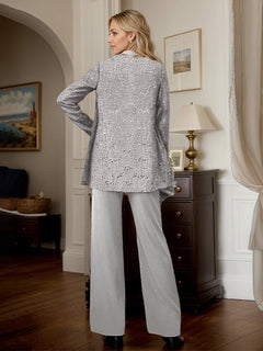 Chiffon Mother of the Bride Pantsuit Set with Jacket and Sequins