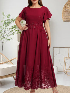 A-Line Scoop Neck Ankle-Length Lace and Chiffon Mother of the Bride Dress with Sequins
