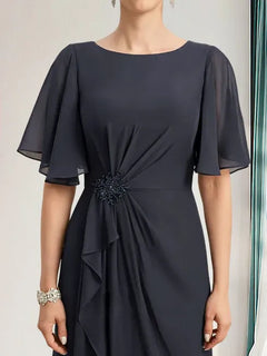 A-Line Scoop Floor-Length Chiffon Mother of the Bride Dress with Cascading Ruffles, Beading, and Sequins