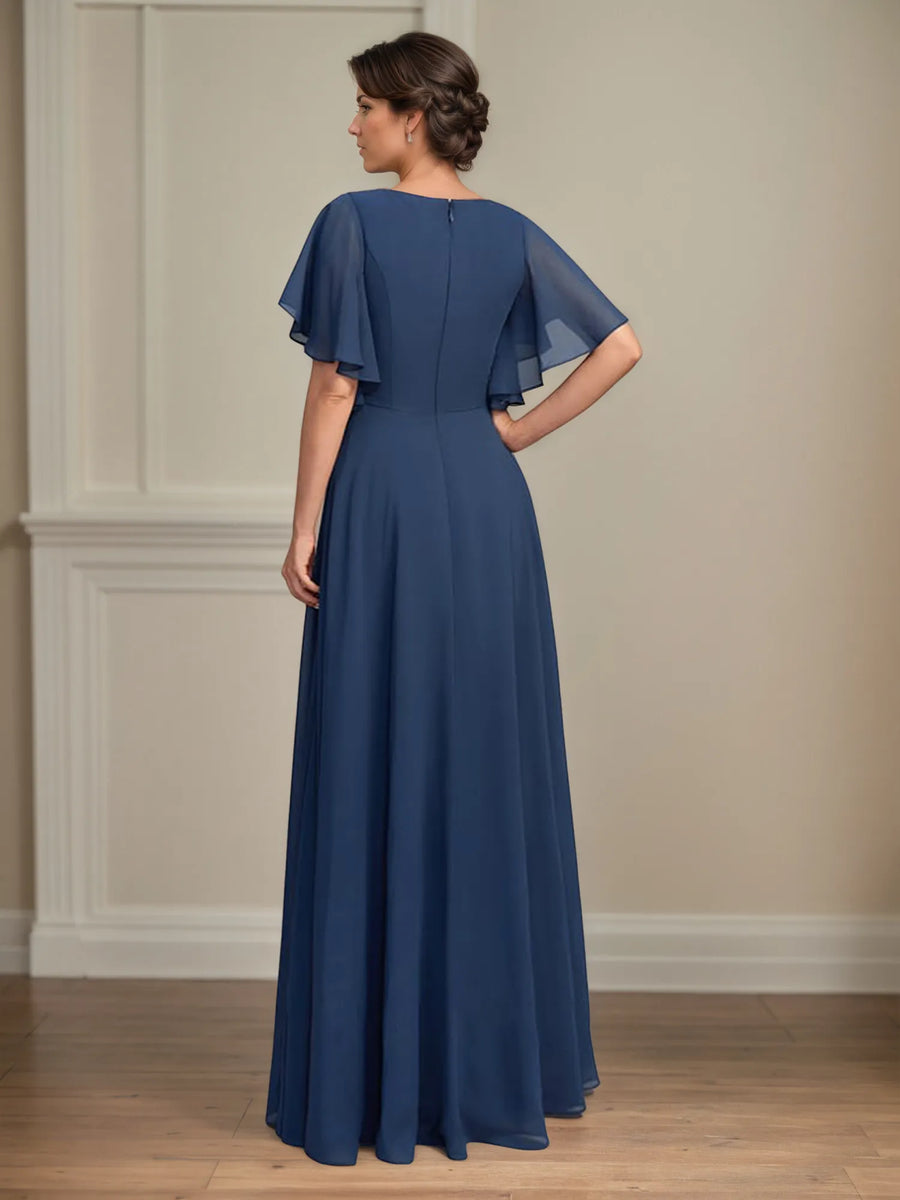 Asymmetrical A-Line Floor-Length Lace and Chiffon Mother of the Bride Dress with Pleated Sequins