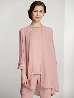 Chiffon Long Sleeve Mother of the Bride Pantsuit with Jacket