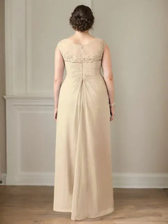 Champagne A-Line Lace and Chiffon Scoop Neck Dress