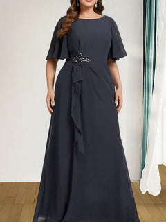 A-Line Scoop Floor-Length Chiffon Mother of the Bride Dress with Cascading Ruffles, Beading, and Sequins
