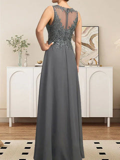 A-Line Scoop Neck Illusion Floor-Length Lace Chiffon Mother of the Bride Dress with Sequins