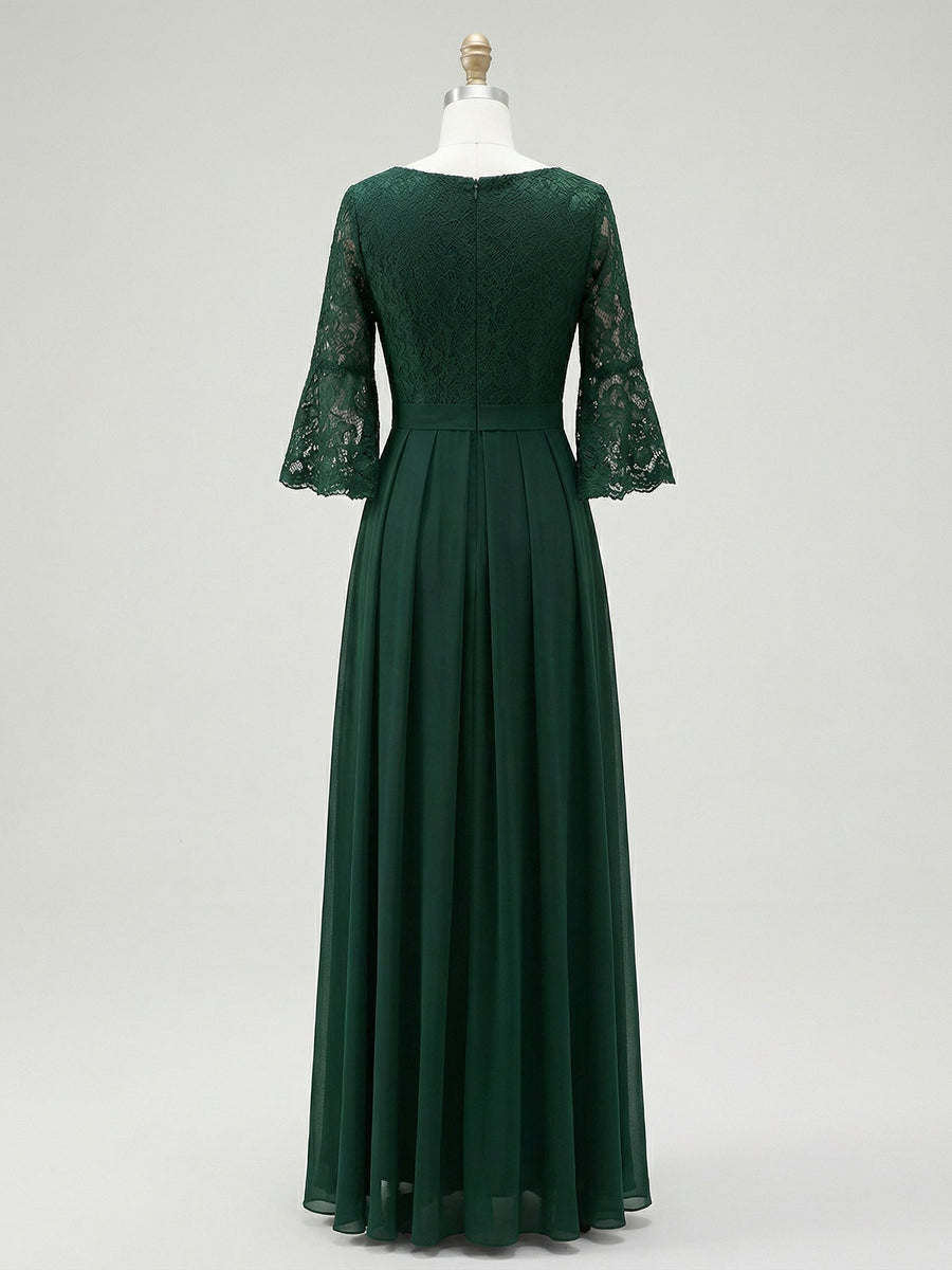 A-Line Scoop Neck Ankle-Length Lace Chiffon Mother of the Bride Dress with Bow