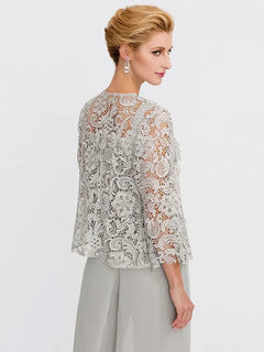 3-Piece Chiffon Square Neck Mother of the Bride Pantsuit Set with Jacket