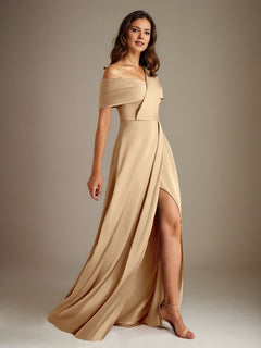 A-Line Satin Mother of the Bride Dress with Asymmetrical Neckline, Floor-Length, and Pleated Design