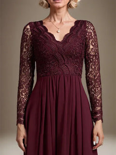 A-Line V-Neck Asymmetrical Lace Chiffon Mother of the Bride Dress