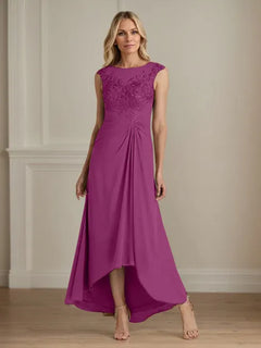 Champagne A-Line Lace and Chiffon Scoop Neck Dress