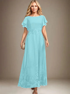 A-Line Scoop Neck Ankle-Length Lace and Chiffon Mother of the Bride Dress with Sequins