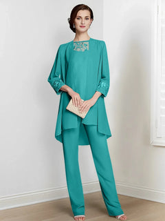 Chiffon Long Sleeve Mother of the Bride Pantsuit with Jacket