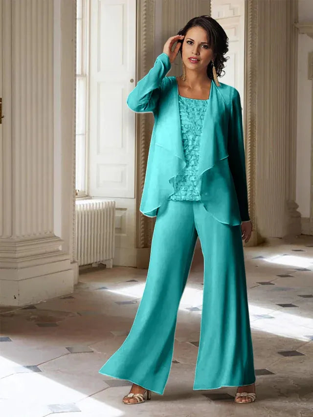 Chiffon Long Sleeve Mother of the Bride Pantsuit with Jacket