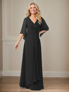 A-Line V-Neck Long Sequin Chiffon Mother of the Bride Dress