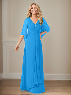 A-Line V-Neck Long Sequin Chiffon Mother of the Bride Dress