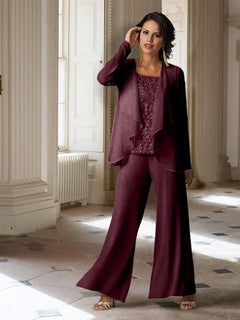 Chiffon Long Sleeve Mother of the Bride Pantsuit with Jacket